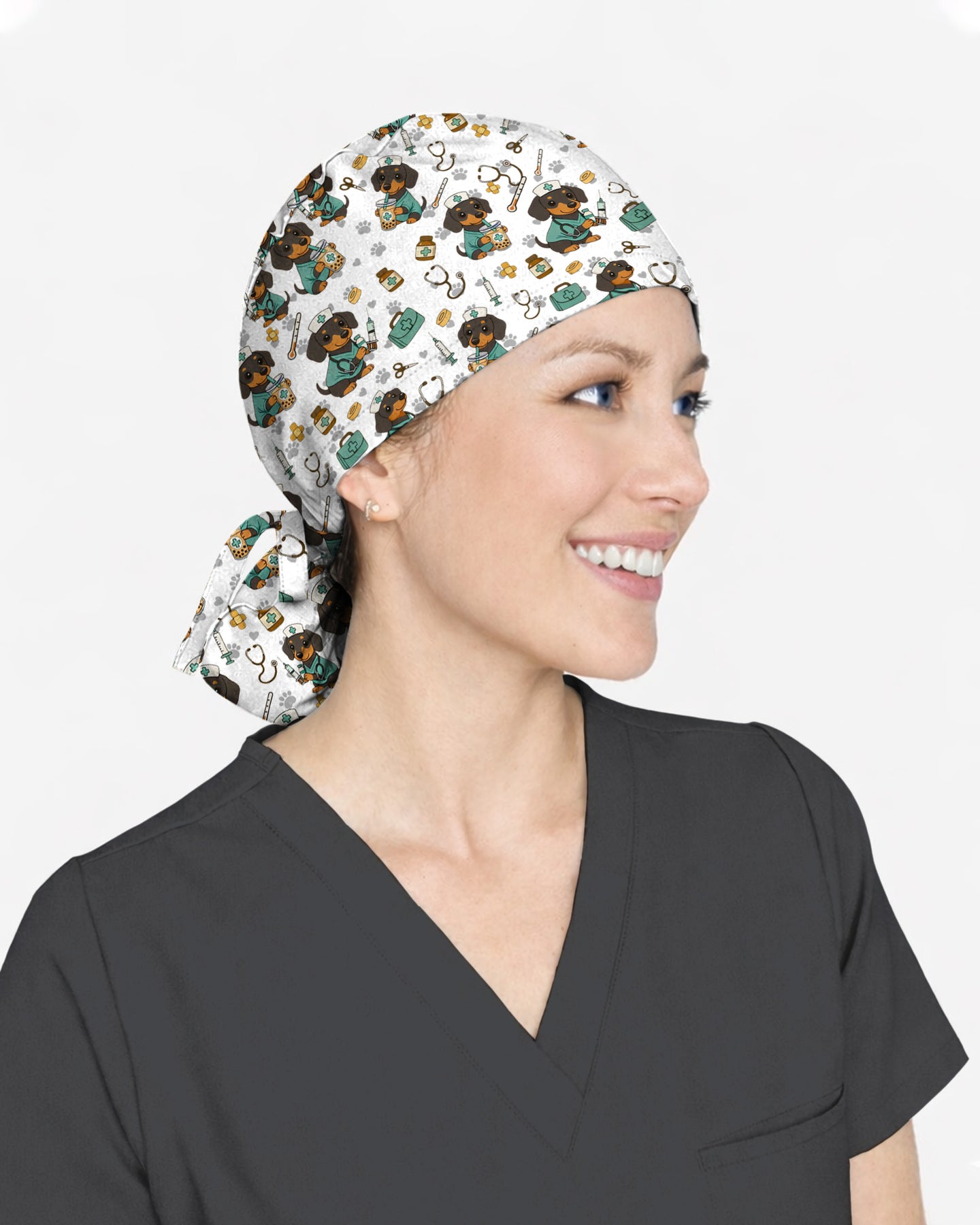 Funny Dachshund Nurse Scrubs Holiday Scrub Cap