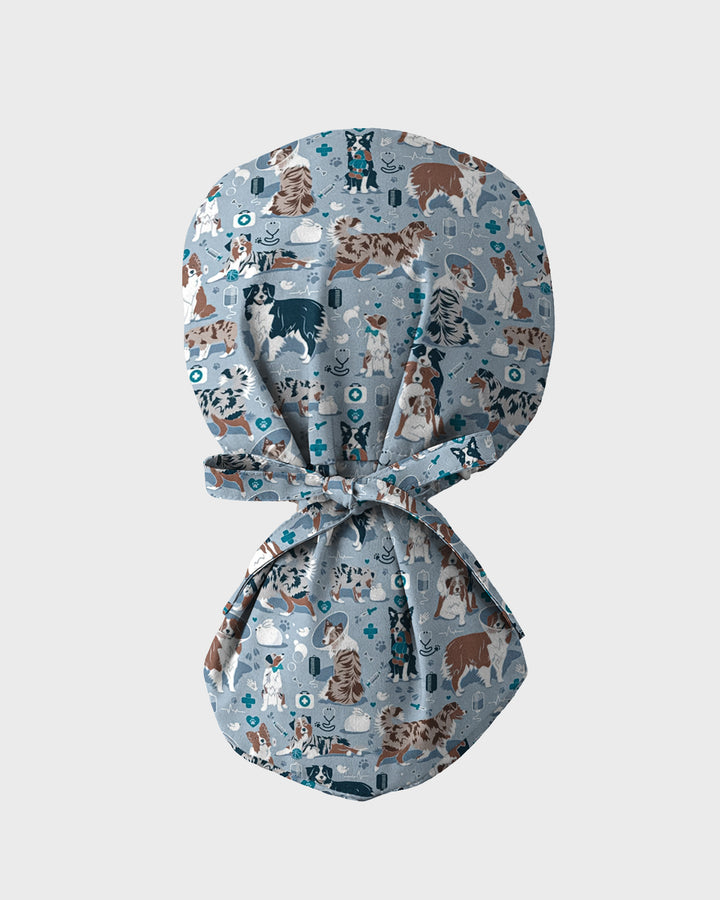 Cute Dog Print Veterinary Top Scrub Cap