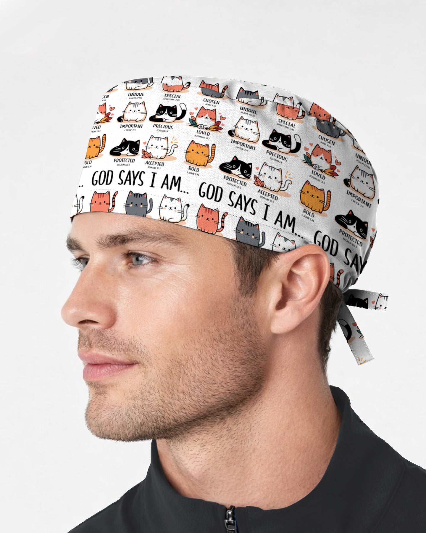 Cute Christian Cat God Says I Am Top Scrub Cap