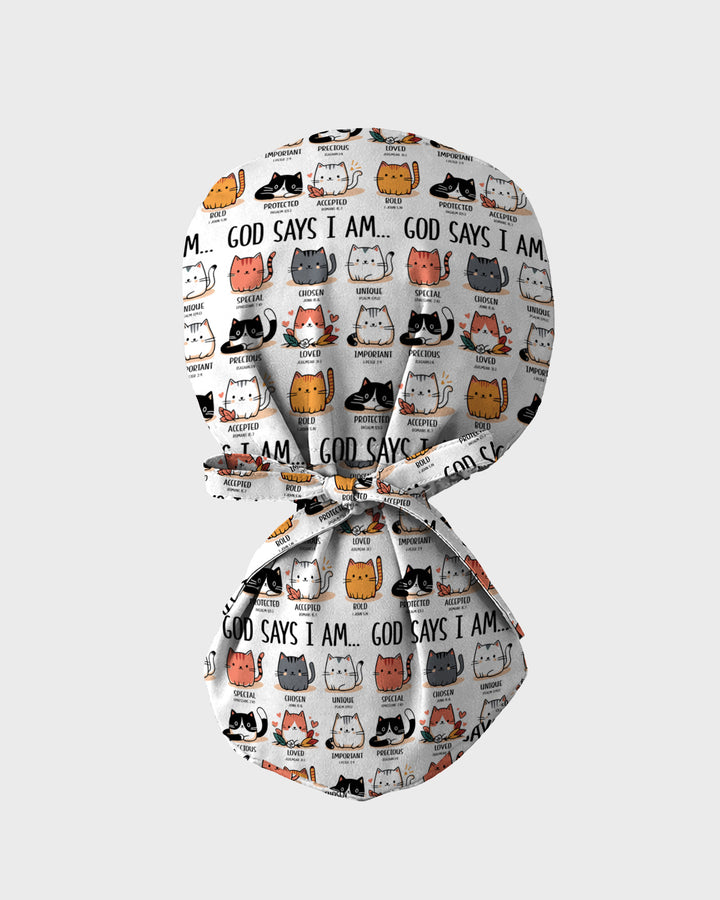 Cute Christian Cat God Says I Am Top Scrub Cap