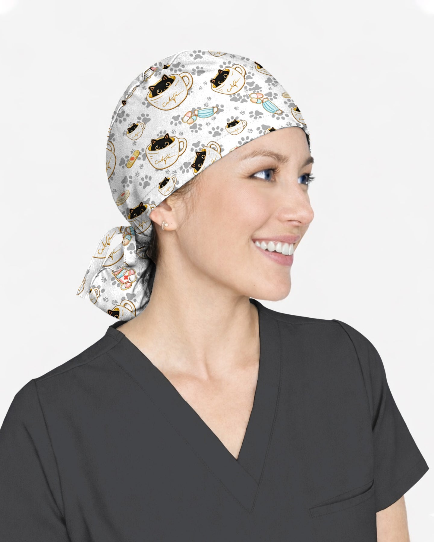 Coffee Cat Healthcare Art Scrub Cap