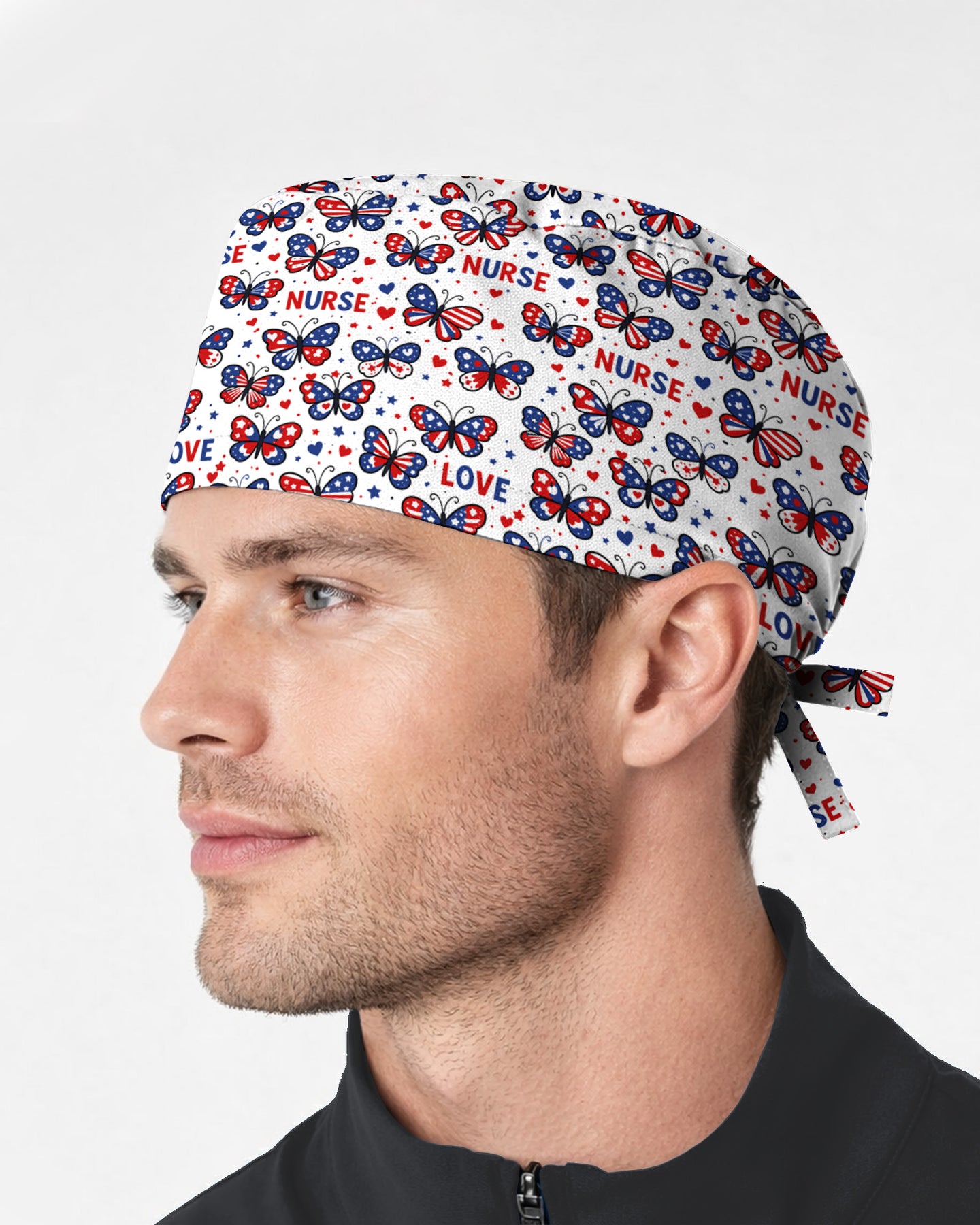 Patriotic American Butterfly Theme Scrub Cap