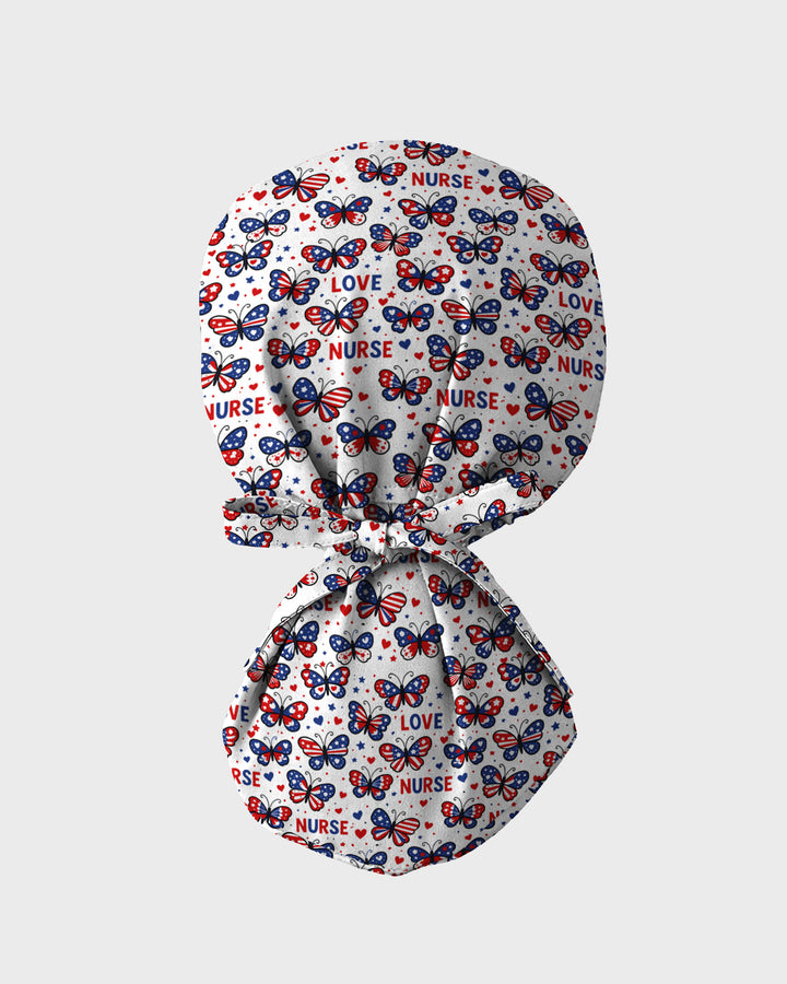 Patriotic American Butterfly Theme Scrub Cap