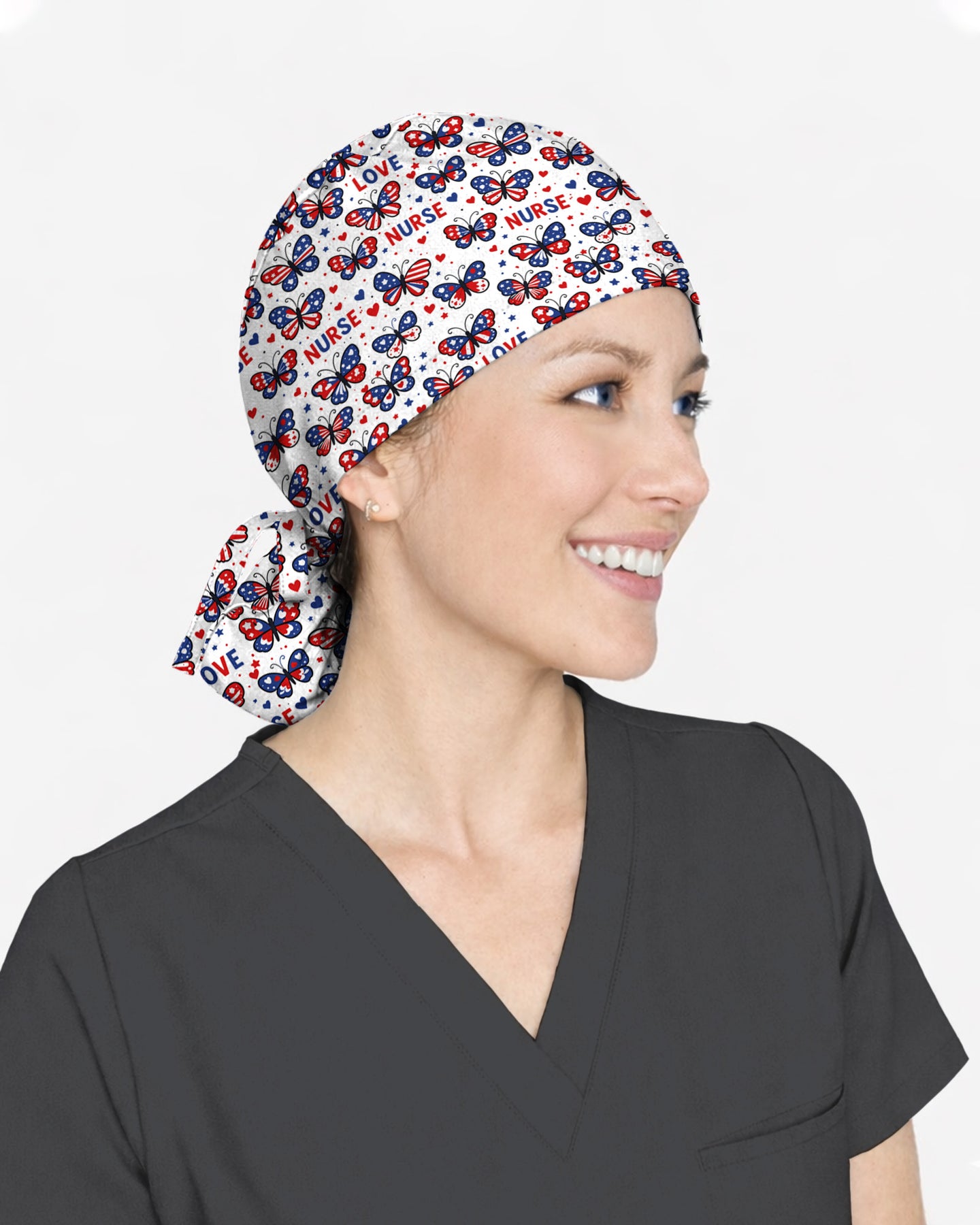 Patriotic American Butterfly Theme Scrub Cap
