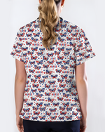 Patriotic American Butterfly Theme Women Scrub Top