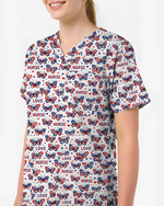 Patriotic American Butterfly Theme Women Scrub Top