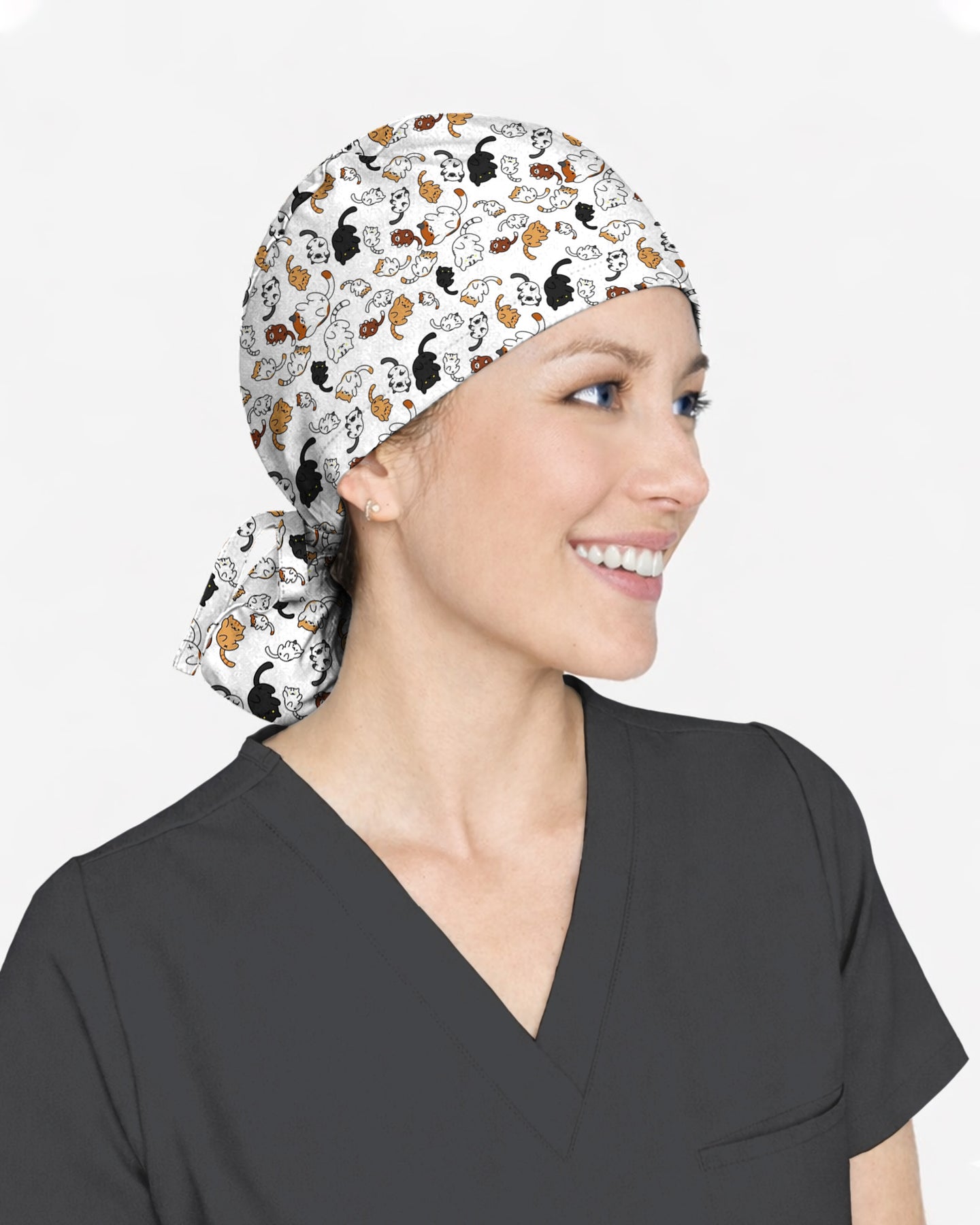 Whimsical Cat Healthcare Illustration Scrub Cap