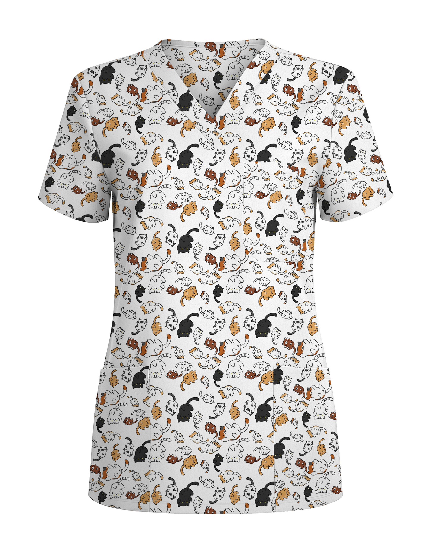Whimsical Cat Healthcare Illustration Women Scrub Top