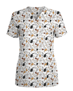 Whimsical Cat Healthcare Illustration Women Scrub Top