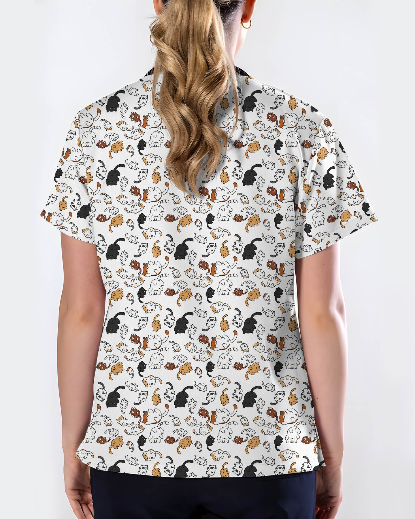 Whimsical Cat Healthcare Illustration Women Scrub Top