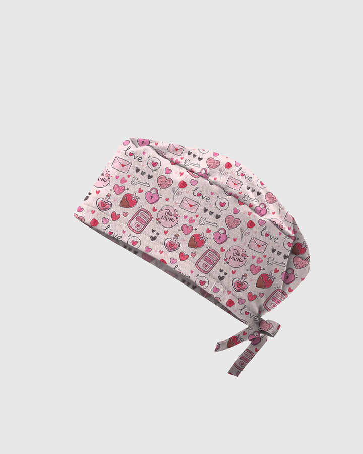 Pink Valentine Heart Theme Scrub Cap