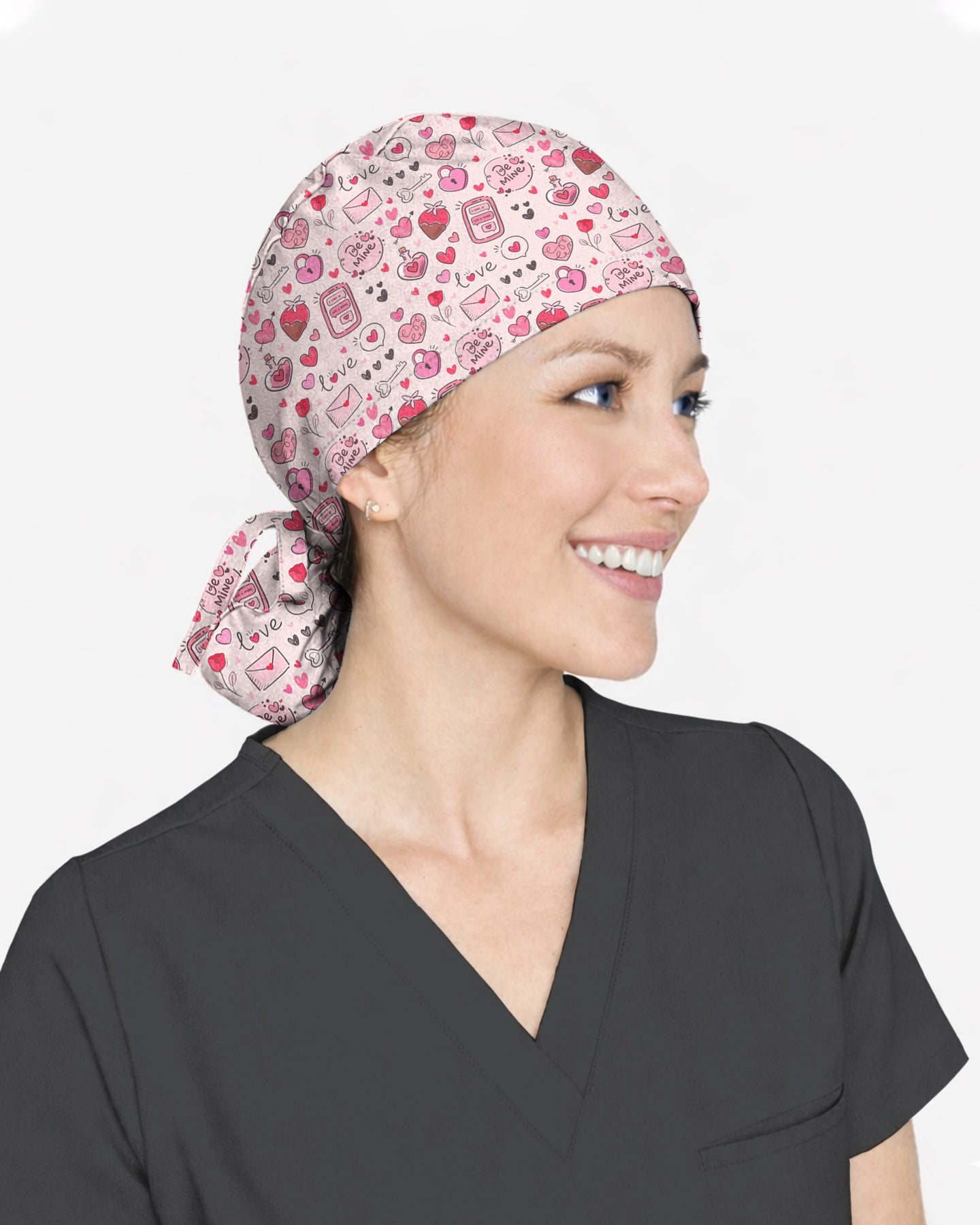 Pink Valentine Heart Theme Scrub Cap