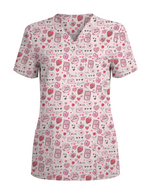 Pink Valentine Heart Theme Women Scrub Top