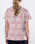Pink Valentine Heart Theme Women Scrub Top