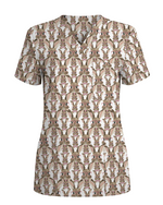 Playful Bunny With Glasses Theme Women Scrub Top