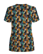 Cute Pixel Cat Crowd Scrub Top