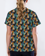 Cute Pixel Cat Crowd Scrub Top