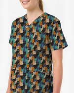 Cute Pixel Cat Crowd Scrub Top