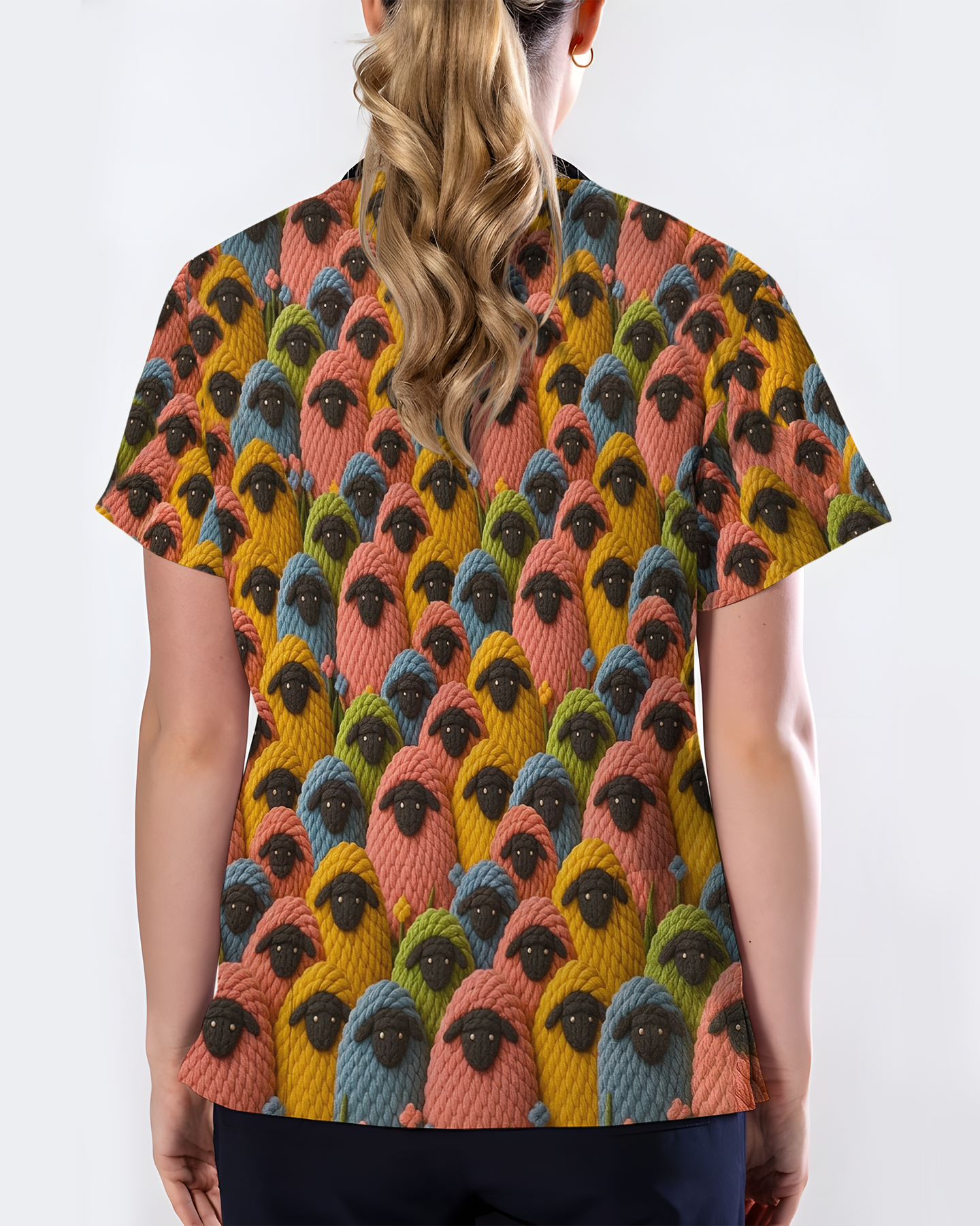 Colorful Knitted Yarn Sheep Nursing Scrub Top