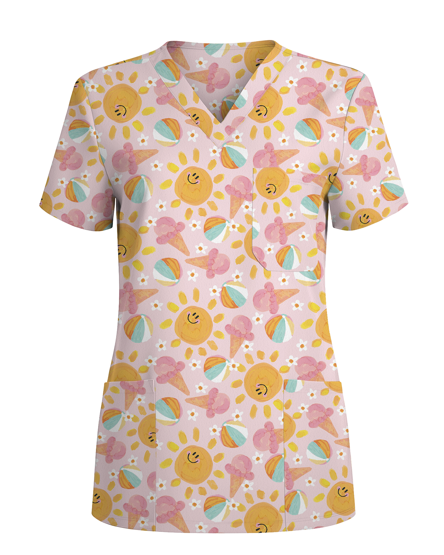 Summer Vibes Tropical Sunshine Mood Women Scrub Top