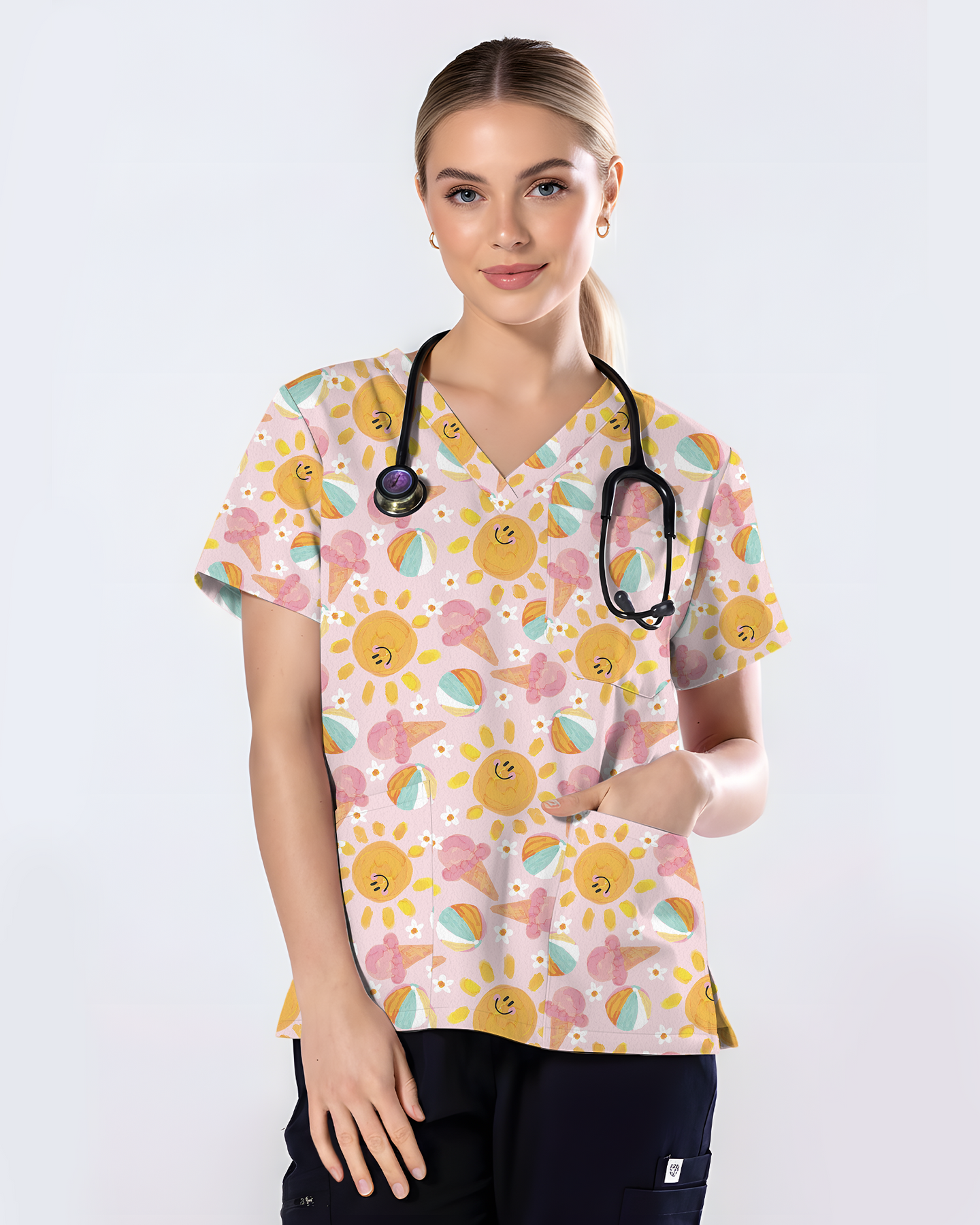 Summer Vibes Tropical Sunshine Mood Women Scrub Top