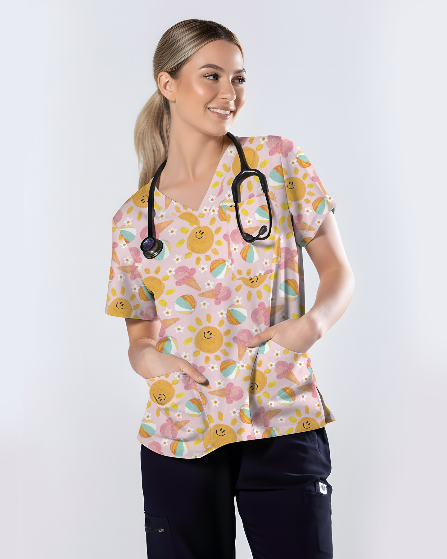 Summer Vibes Tropical Sunshine Mood Women Scrub Top