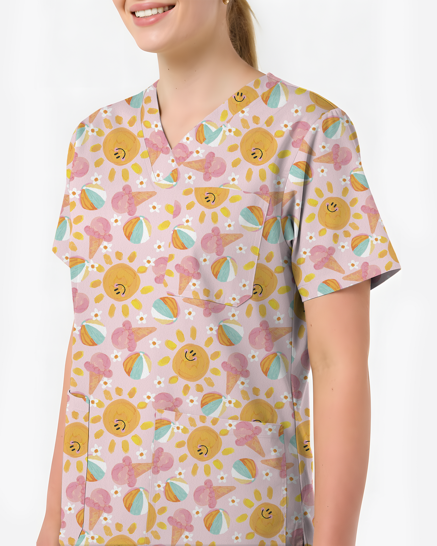 Summer Vibes Tropical Sunshine Mood Women Scrub Top