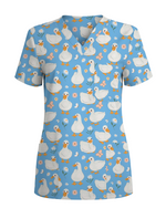 Waddle Ducks Playful Pond Parade Women Scrub Top