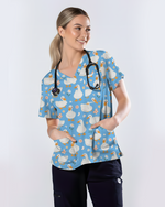 Waddle Ducks Playful Pond Parade Women Scrub Top