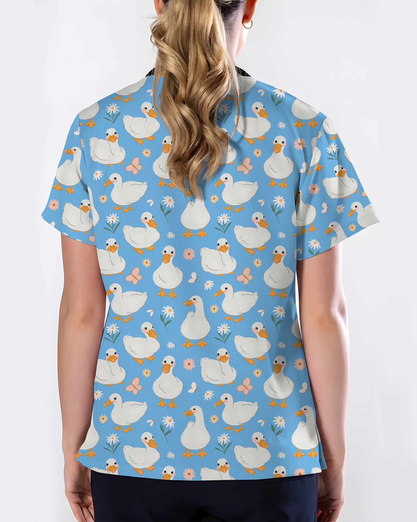 Waddle Ducks Playful Pond Parade Women Scrub Top