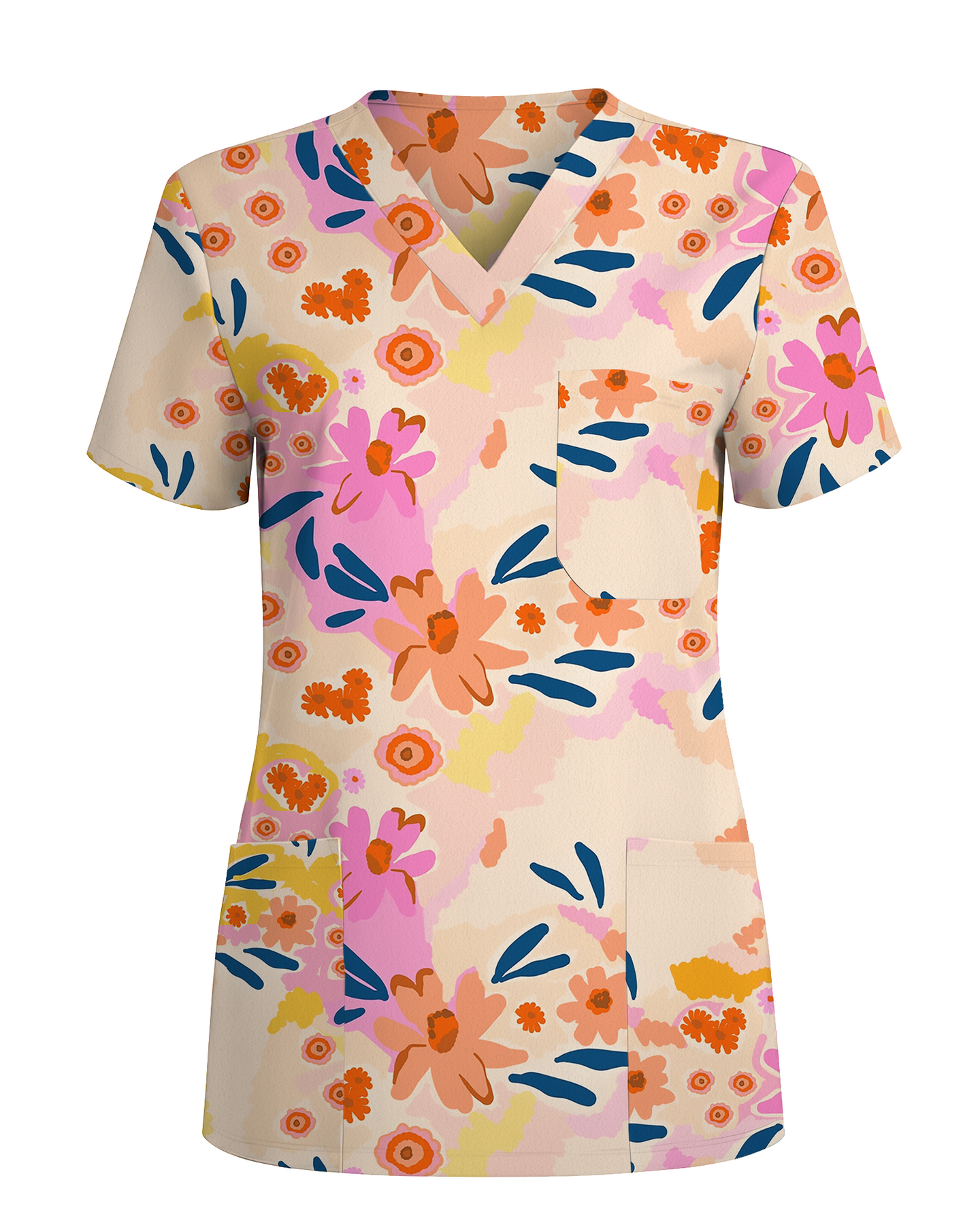 Spring Bloom Fresh Floral Breeze Women Scrub Top