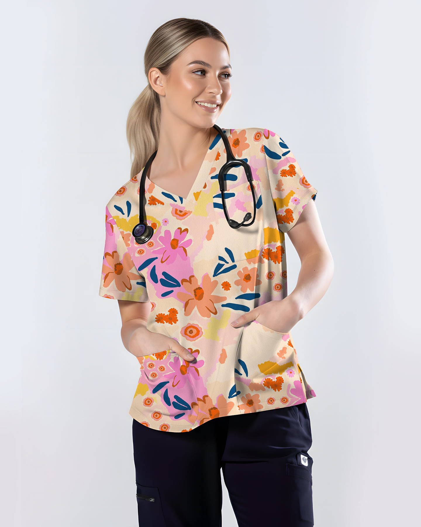 Spring Bloom Fresh Floral Breeze Women Scrub Top