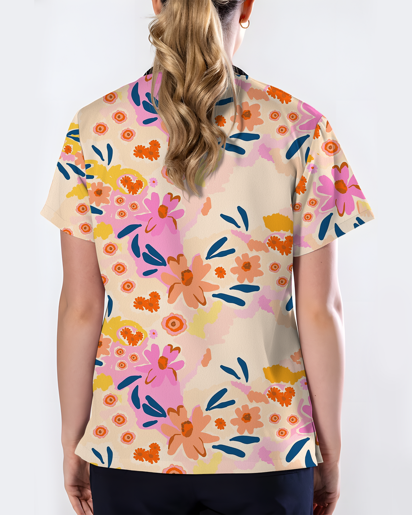 Spring Bloom Fresh Floral Breeze Women Scrub Top