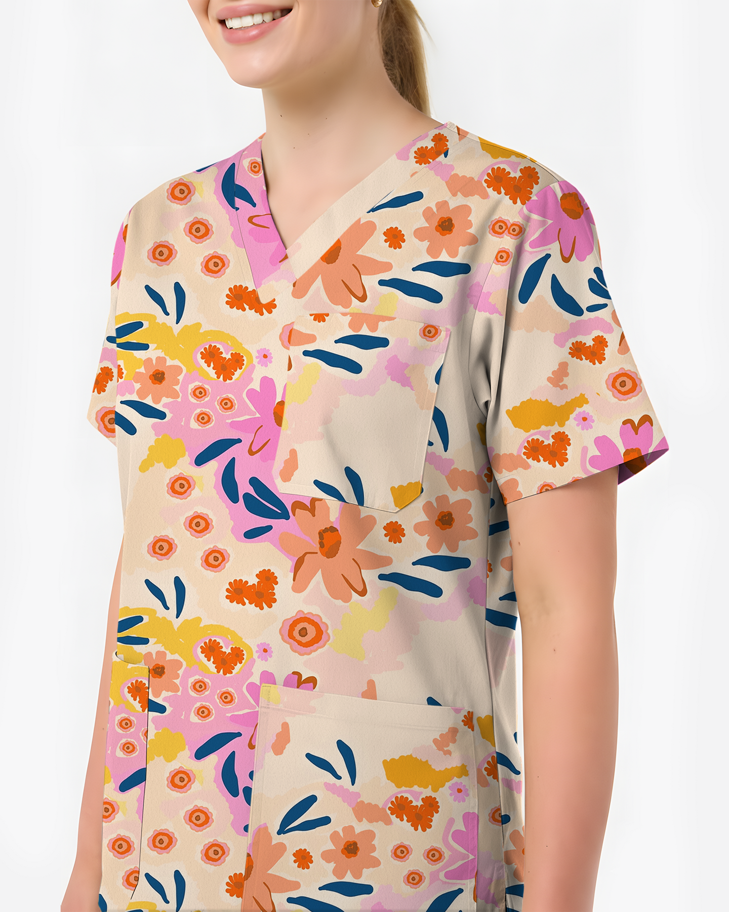 Spring Bloom Fresh Floral Breeze Women Scrub Top