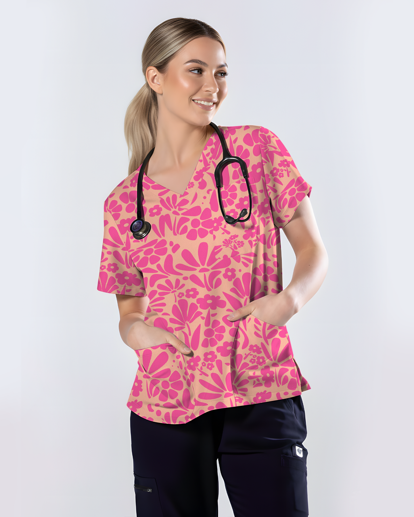 Tropical Blooms Island Paradise Vibes Women Scrub Top