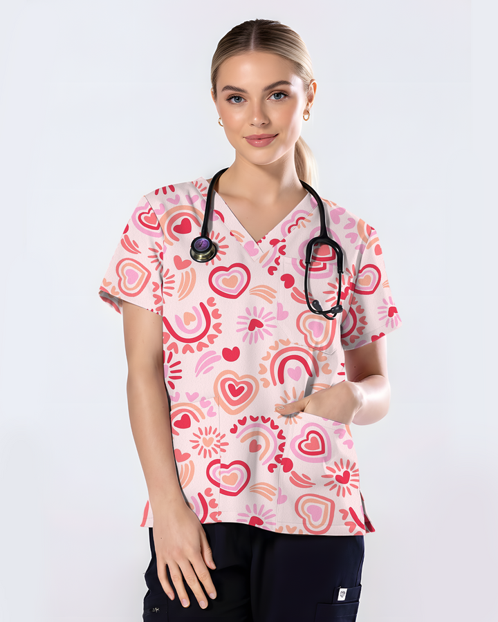 Sweet Heart Charming Love Motif Women Scrub Top
