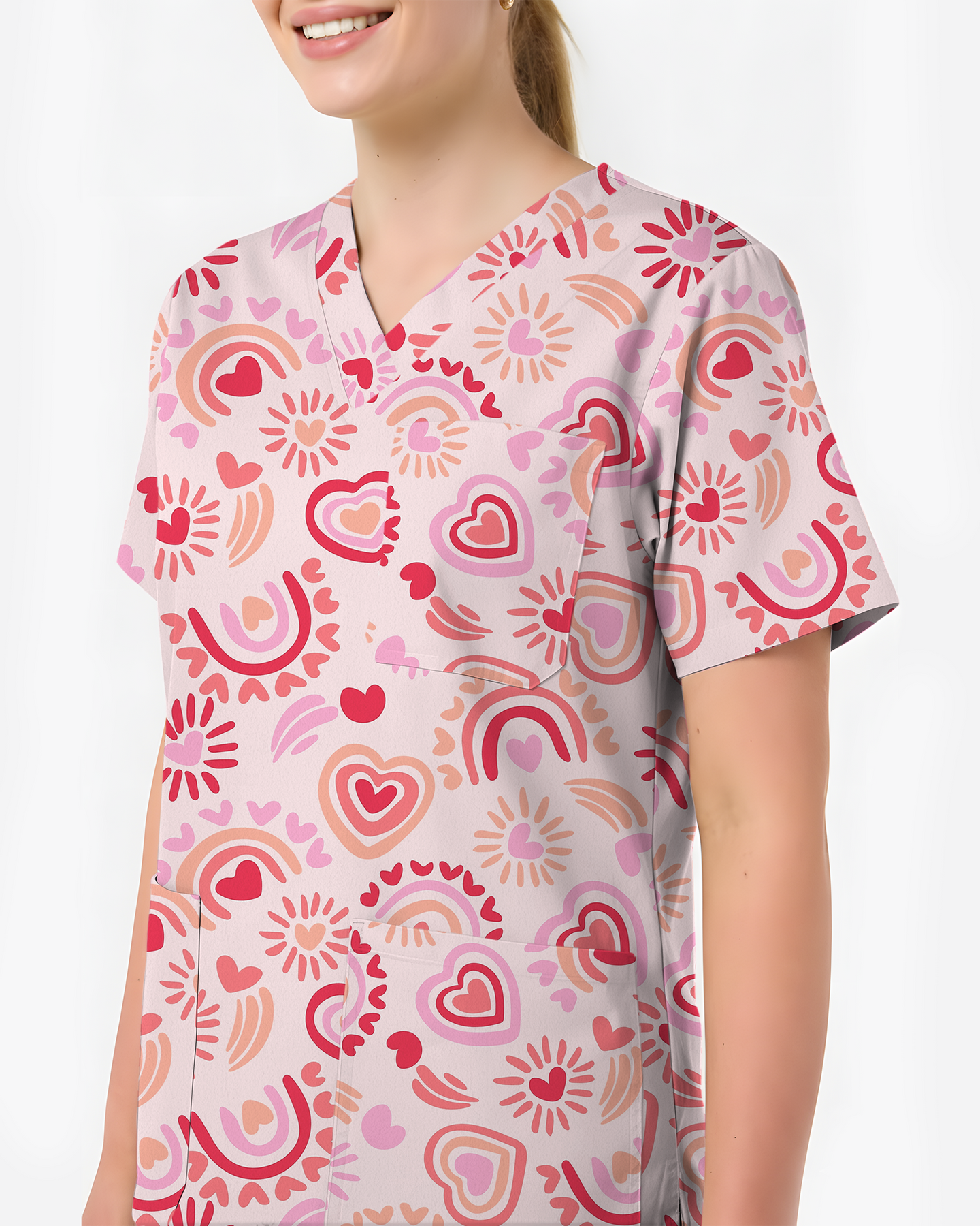 Sweet Heart Charming Love Motif Women Scrub Top