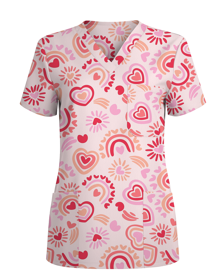Sweet Heart Charming Love Motif Women Scrub Top