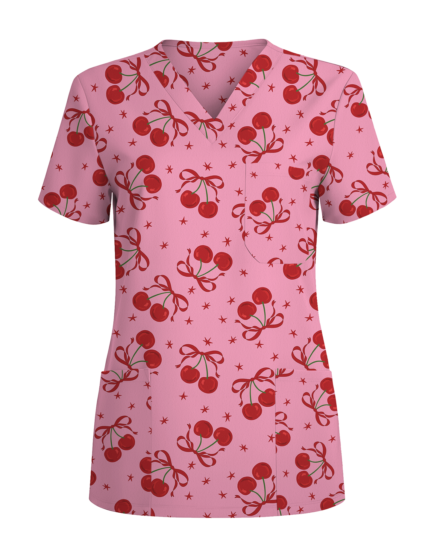 Cherry Bomb Retro Pop Energy Women Scrub Top