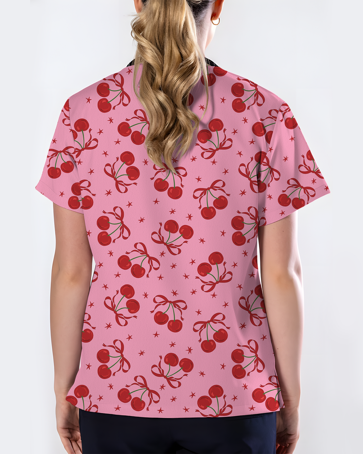 Cherry Bomb Retro Pop Energy Women Scrub Top