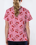 Cherry Bomb Retro Pop Energy Women Scrub Top