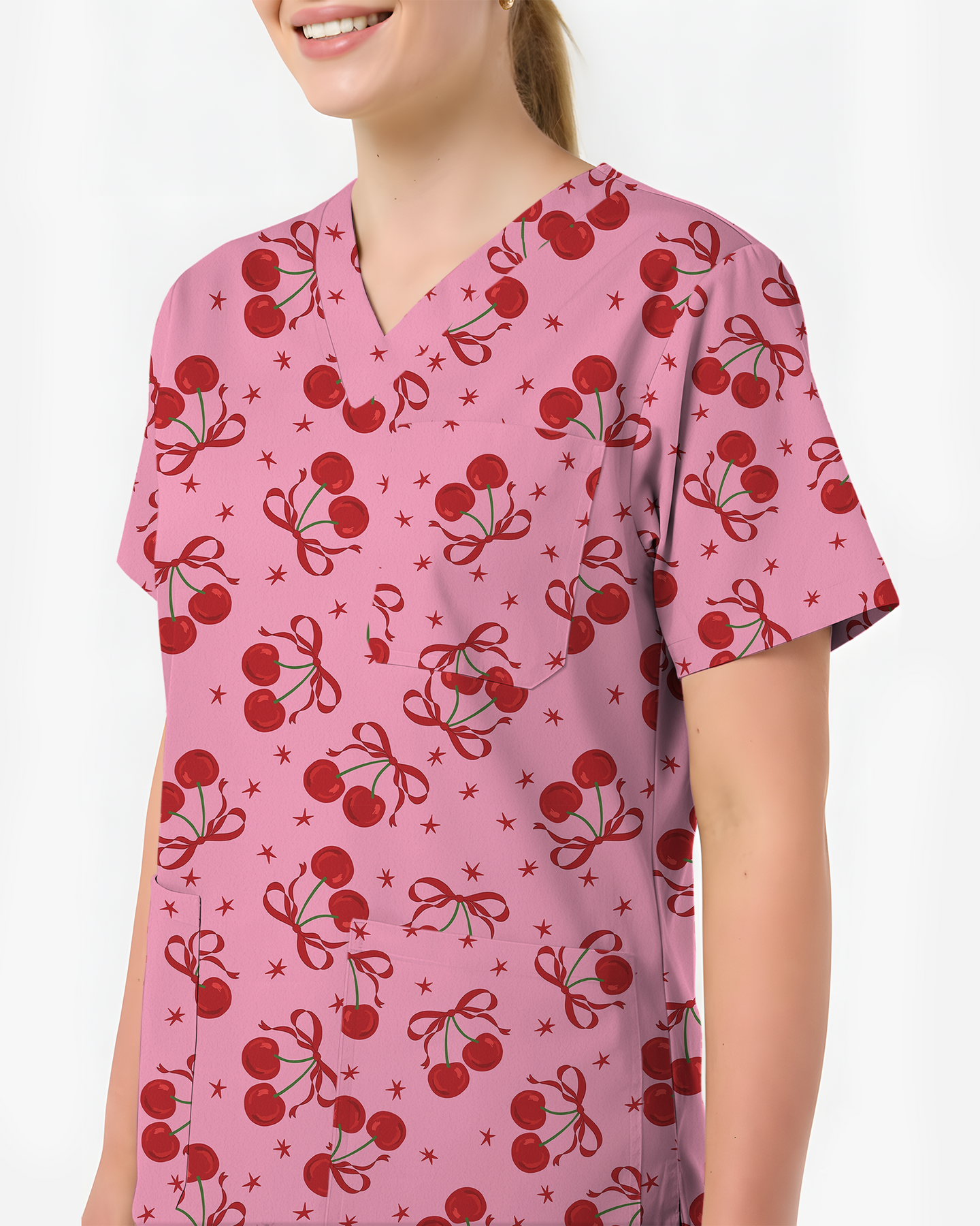 Cherry Bomb Retro Pop Energy Women Scrub Top