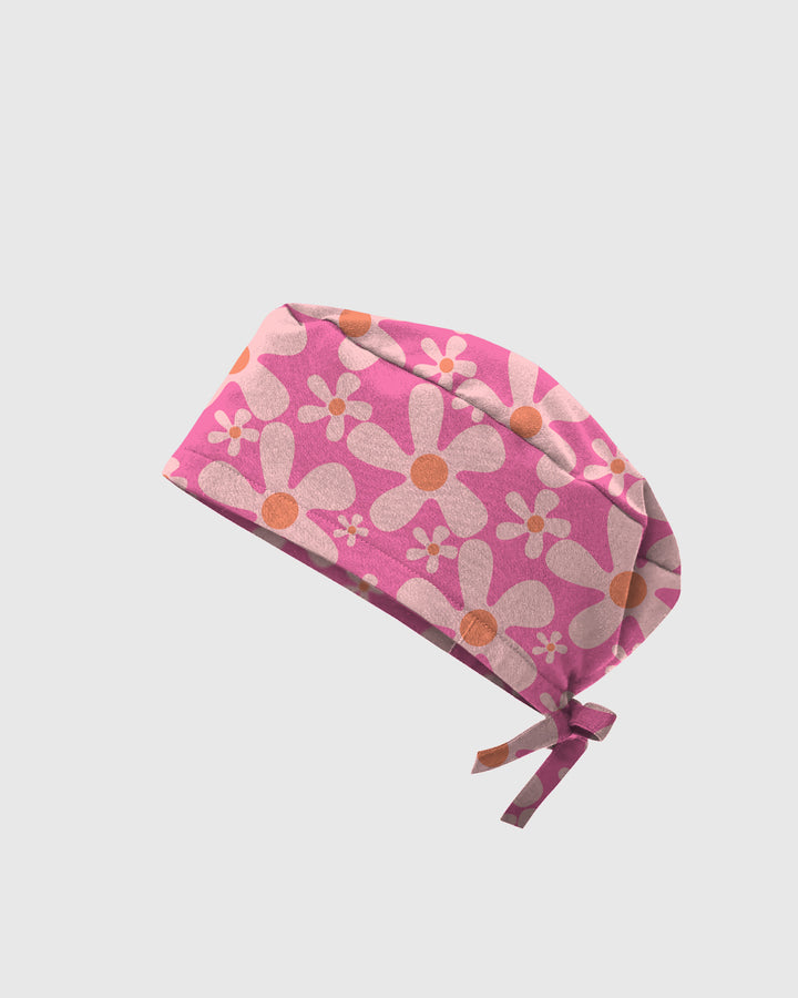Groovy Pink Retro Disco Waves Scrub Cap