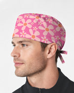 Groovy Pink Retro Disco Waves Scrub Cap