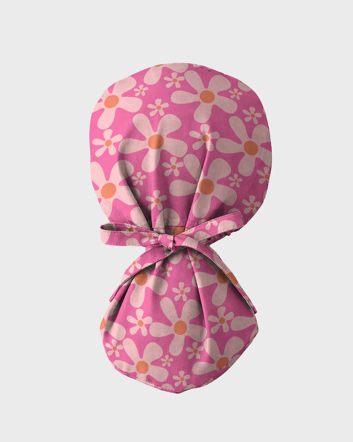 Groovy Pink Retro Disco Waves Scrub Cap