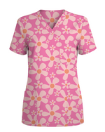 Groovy Pink Retro Disco Waves Women Scrub Top