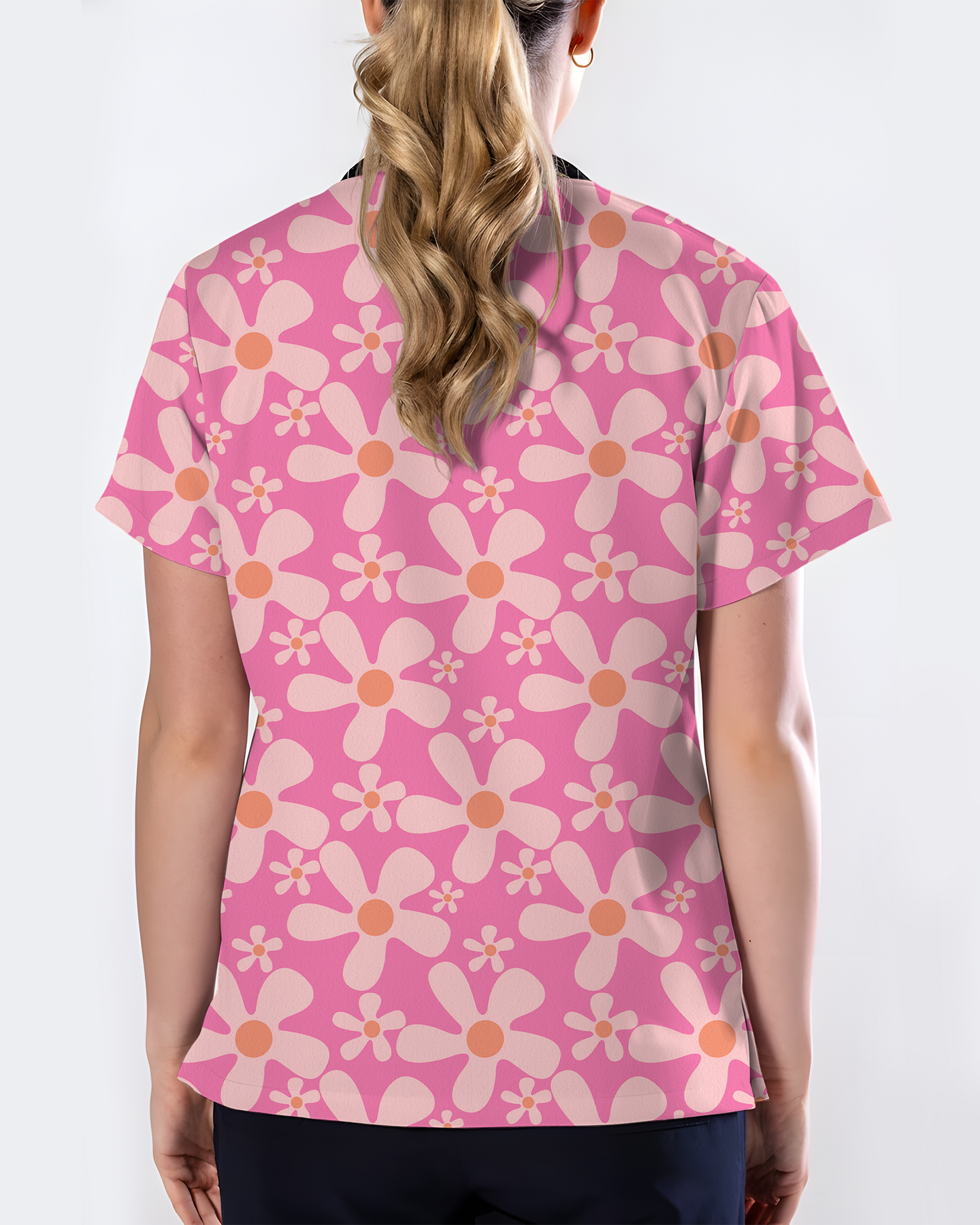 Groovy Pink Retro Disco Waves Women Scrub Top