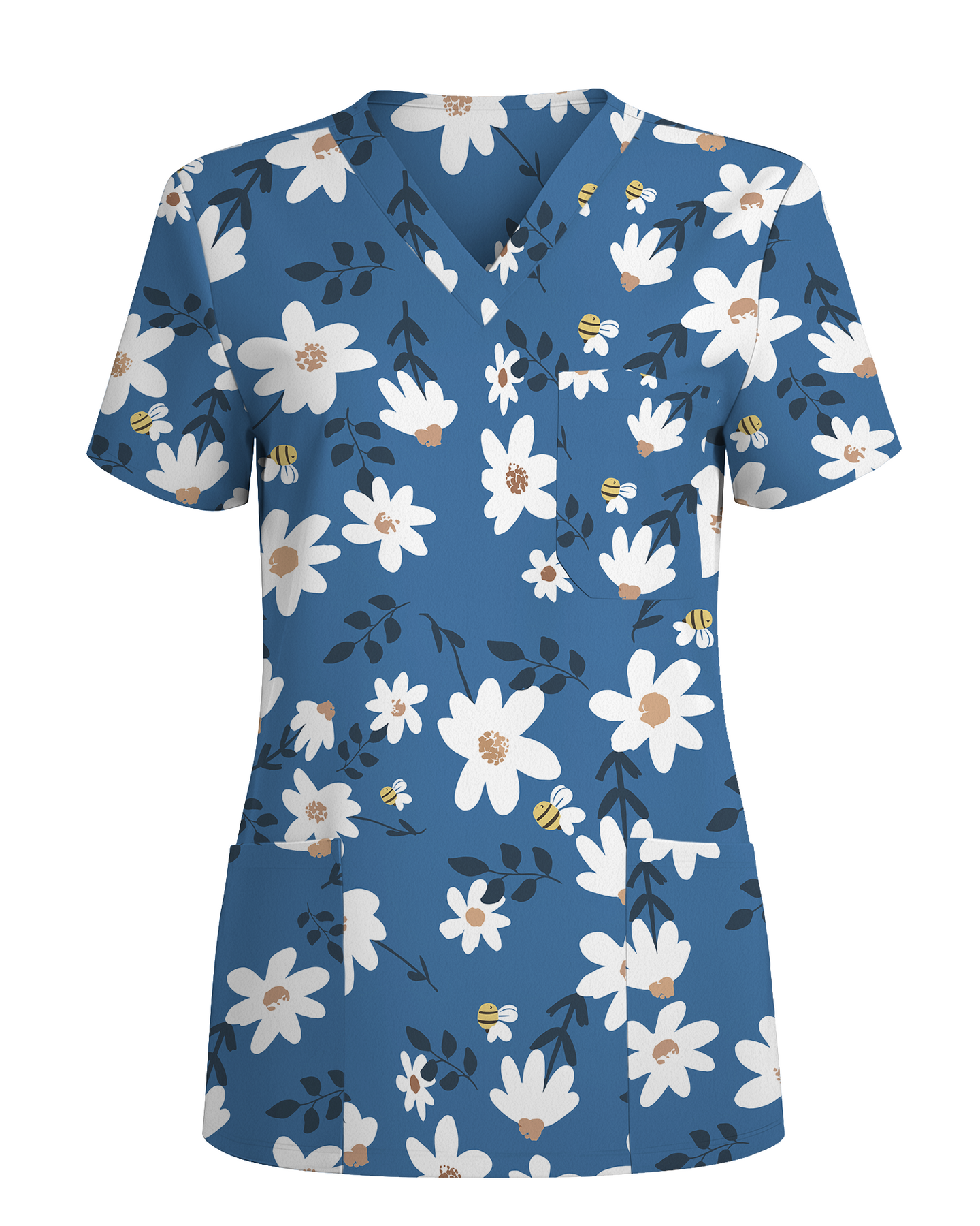 Dusky Daisy Vintage Floral Mood Women Scrub Top