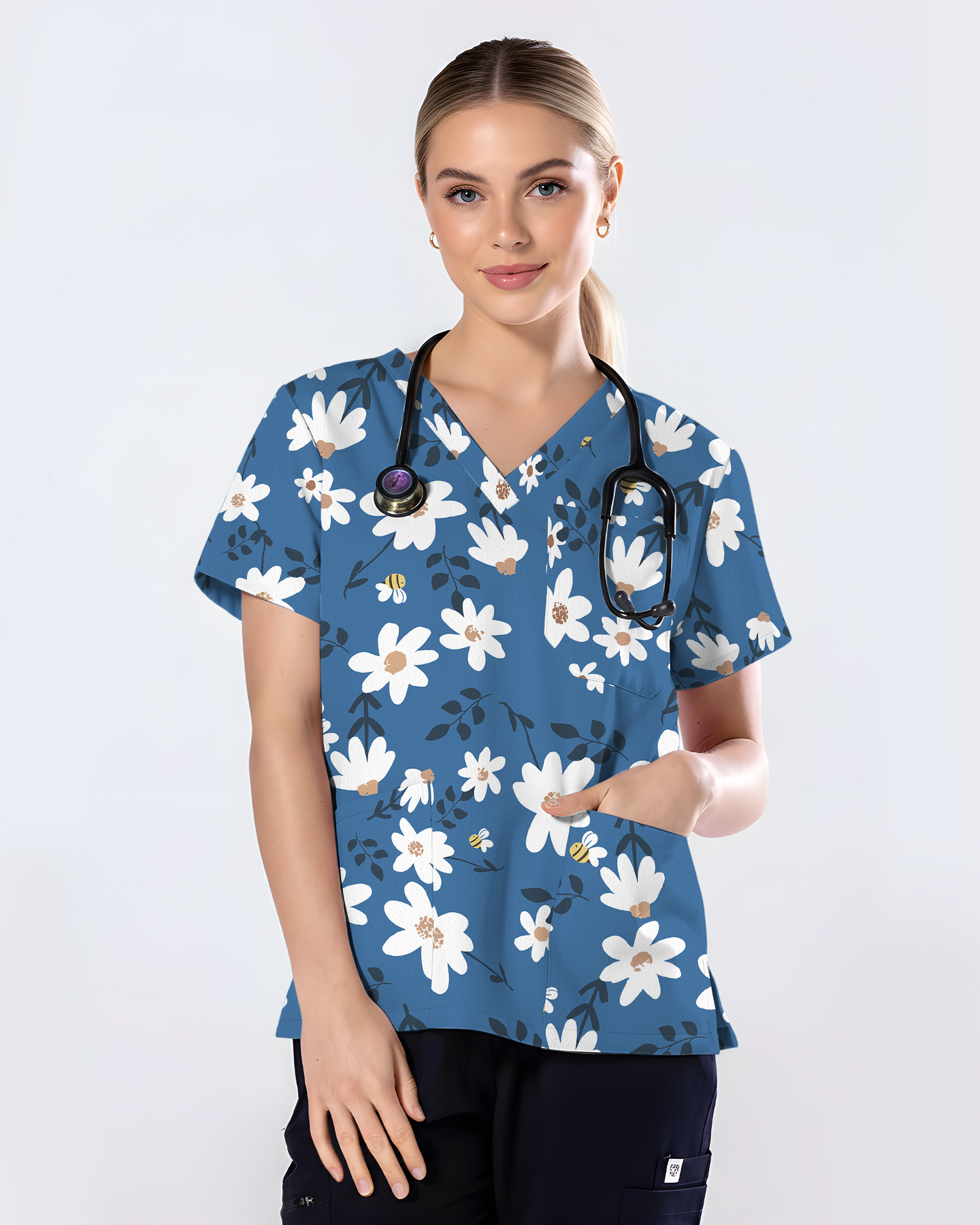 Dusky Daisy Vintage Floral Mood Women Scrub Top