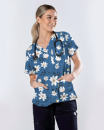 Dusky Daisy Vintage Floral Mood Women Scrub Top